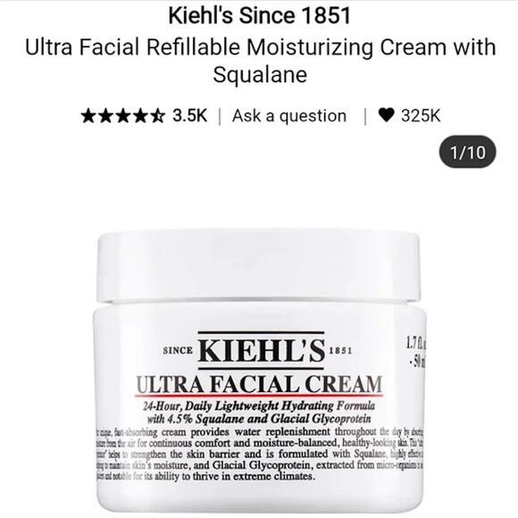 KIEHLS NEW Ultra Facial Cream Squalane Hydrating Moisturizer – Large 50ml /1.7oz - Picture 1 of 12